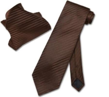 Chocolate Brown NeckTie & Handkerchief Matching Neck Tie - Men's Neck Ties - Mens Dress Tie - Trendy Mens Ties