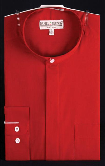 Banded Collarless Red ~ Wine ~ Maroon Color Men's Dress Shirt