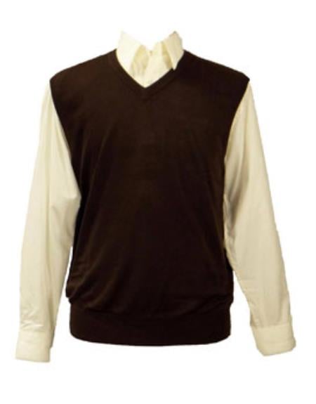 Men's 100% Acrylic Brown Light Weight Casual Wear Solid Sweater set Available in Mens Big And Tall Sweaters Sizes