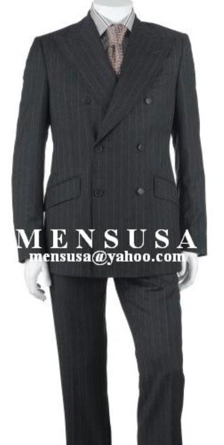 Charcoal Gray Pinstripe Double Breasted Suits Worsted Wool mensusa