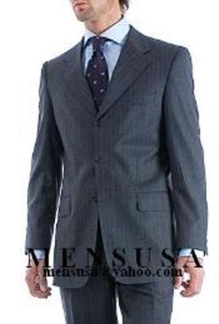 Charcoal Gray Pinstripe Super 140's Wool Men's Cheap Priced Business Suits Clearance Sale Side Vent Available in 2 or 3 Buttons Style Regular Classic Cut - mensusa