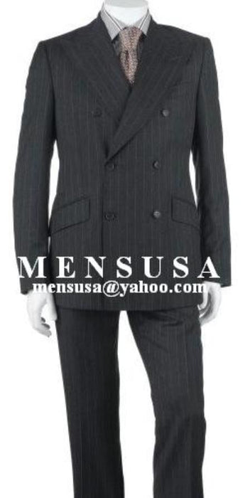 Charcoal Gray Pinstripe Double Breasted Suits Worsted Wool