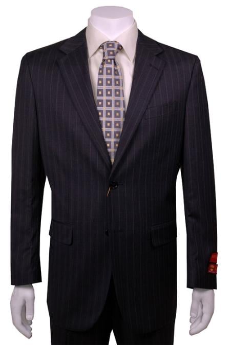 Charcoal Stripe ~ Pinstripe Modern Fit Suits 2 Button Vented without pleat flat front Pants Affordable Cheap Priced Men's Dress Suit For Sale mensusa