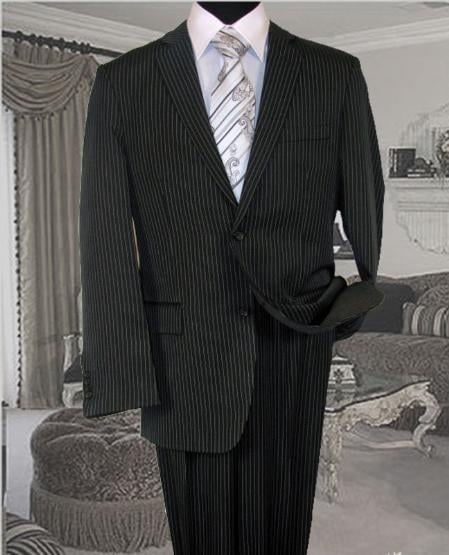 Charcoal With White Pinstripe Conversative 2 Button Flat Front Men's discounted Cheap Priced Business Suits Clearance Sale mensusa