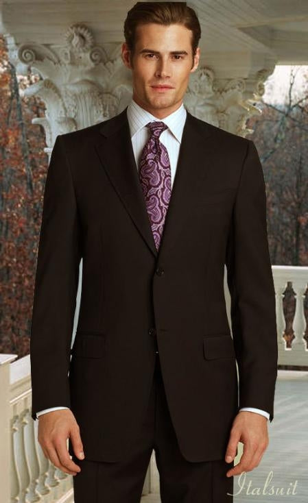 Classic 2pc 2 Button Brown Super 150's Suit With Hand Pick Stitch Suit mensusa