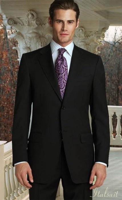 Classic 2pc 2 Button Jet Black Super 150's Suit with Hand Pick Stitch Suit mensusa