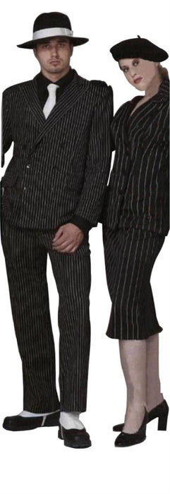 Classic Gangster Jet Black & White Pinstripe Double Breasted Suit Fashion Suits (Not L mensusa