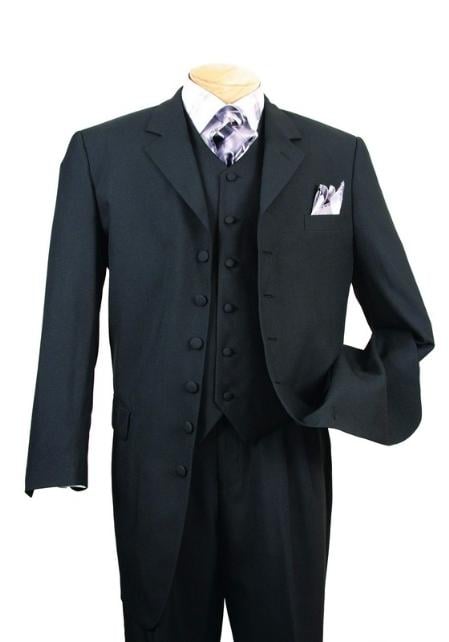 Classic Long Solid Black Fashion Zoot Suit - mensusa