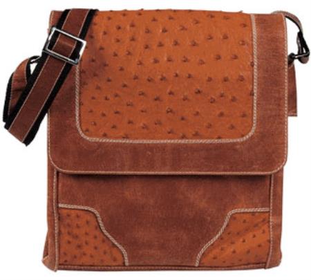 Men's Genuine Exotic Animal Skin Cognac Ostrich Cross Body Bag