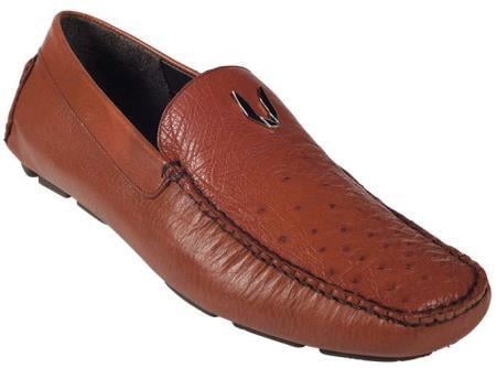 Cognac Full Quill Ostrich Driver Vestigium Driving Shoes slip on Stylish Dress Loafer for men Mens Ostrich Skin Shoes