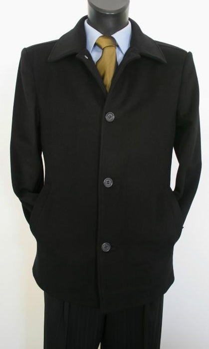 Men's Dress Coat Valenti Designer Wool & Cashmere Men's Car Coat Style Black