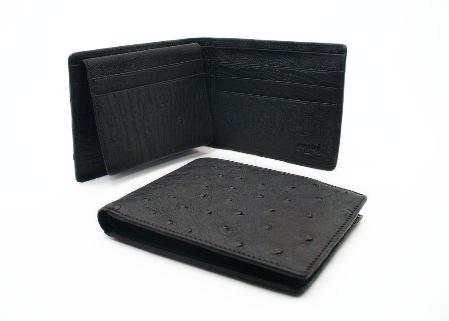 Men's Genuine Exotic Animal Skin Ferrini Brand Ostrich Wallet - Black ID Holder Bifold