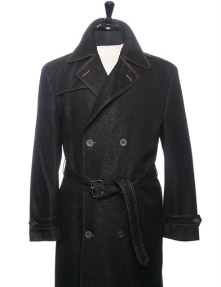 Men's Dress Coat Denim Trench Coat In Black