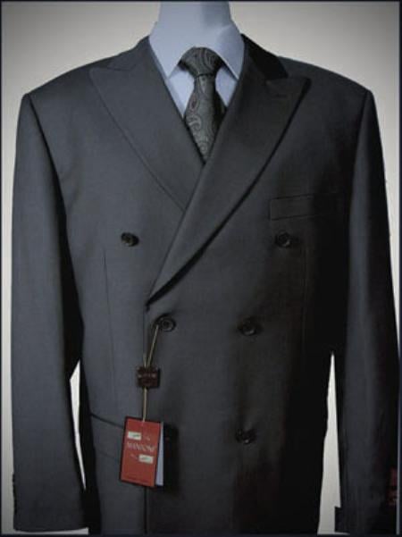 Dark Grey Double Breasted Suits peak lapel wool front With Side Vent Jacket Pleated Pants suit mensusa