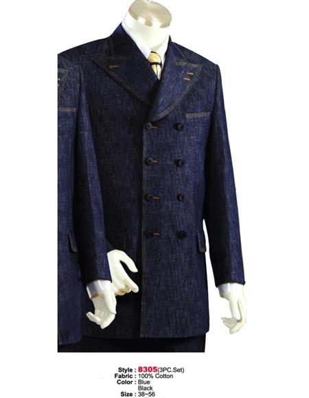 Denim Cotton Fabric Suit Style Black or Blue mensusa