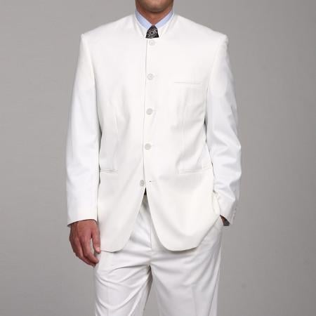 Designer Brand Men's White 5 button Mandarin Collar Suits For Men - All White Suit mensusa