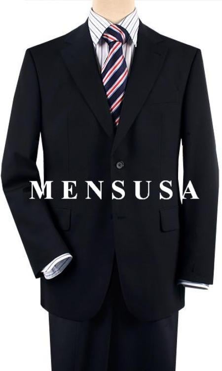 Designer Solid Dark Navy Blue Suit For Men Comes in 2 or 3 Button Wool Suit Pleated or Flat Front Pants mensusa