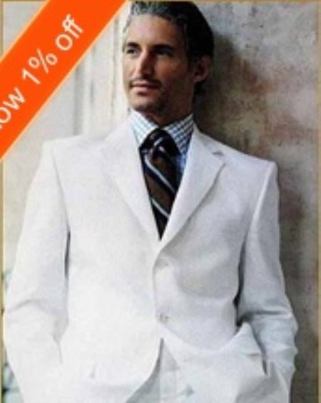 Discounted Sale Designer Solid Snow White Light weight fabric 3 Button Style Suits For Men ( Jacket + Pants) mensusa