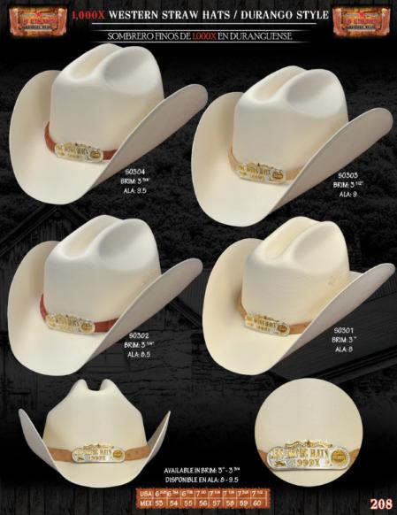 1,000x Tejana Durango Western Cowboy Straw Hats