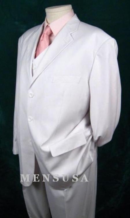 EXTRA FINE Soid All White Suit For Men 3PC VESTED Suits For Men mensusa