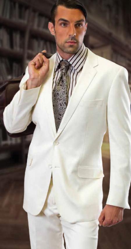 Extra Slim Fit Suit CLASSIC SLIM FIT 2 PIECE 2 BUTTON OFFWHITE Men's SUIT BY SUPER 150'S EXTRA FINE ITALIAN FABRIC mensusa