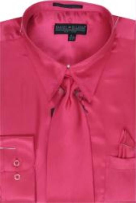 Fashion Cheap Priced Sale Men's Fuschia Shiny Silky Satin Dress Shirt/Tie Men's Dress Cheap Priced Shirt Online Sale mensusa