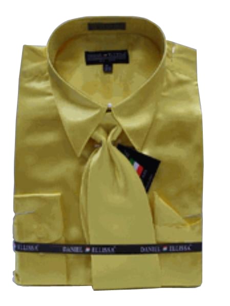 Fashion Cheap Priced Sale Men's New Gold Satin Dress Shirt Combinations SetTie Combo Shirts Men's Dress Shirt mensusa