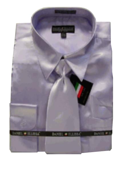 Fashion Cheap Priced Sale Men's New Lavender Satin Dress Shirt Combinations Set Tie Combo Shirts Men's Dress Shirt mensusa