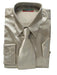 Fashion Cheap Priced Sale Men's New Mezzo Khaki Satin Dress Shirt Combinations Set Tie Combo Shirts Men's Dress Shirt mensusa