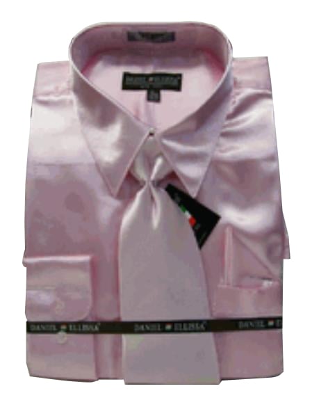 Fashion Cheap Priced Sale Men's New Pink Satin Dress Shirt Combinations Set Tie Combo Shirts Men's Dress Shirt mensusa