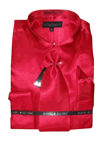 Fashion Cheap Priced Sale Men's New Red Satin Dress Shirt Combinations Set Tie Combo Shirts Men's Dress Shirt mensusa