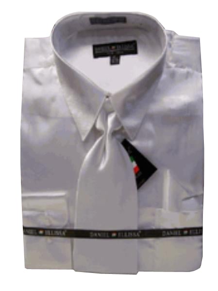 Fashion Cheap Priced Sale Men's New White Satin Dress Shirt Tie Combinations Set Men's Dress Shirt mensusa