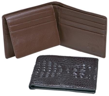 Men's Genuine Exotic Animal Skin Ferrini Genuine Hornback Crocodile Card Holder Wallet in Black & Brown