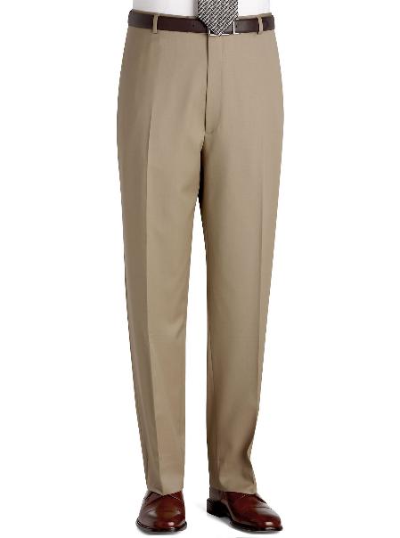 Flat Front Regular Rise Slacks Sand mensusa