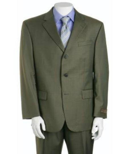 Forest Olive Green Men's Busines Cheap Priced Business Suits Clearance Sale In Super 130'S Marina Wool Available In 2 Or 3 Buttons Style Regular Classic Cut mensusa