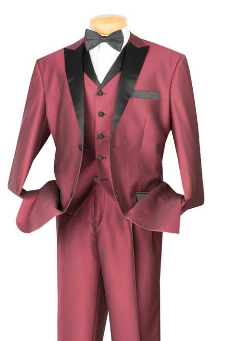 Tuxedo & Formal Wine Three Piece Fashion Suit Black Trim