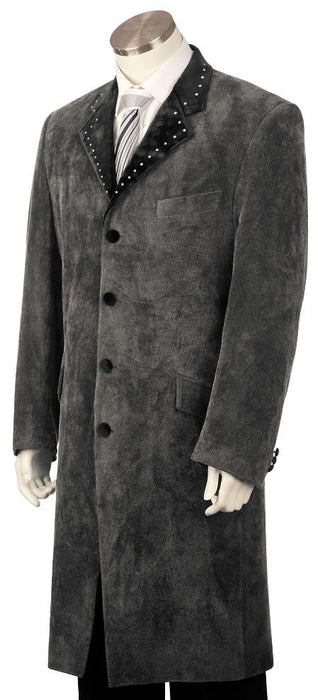 Men's Stylish 4 Button Grey Long Zoot Suit,45'' Long Jacket EXTRA LONG JACKET Maxi Very Long