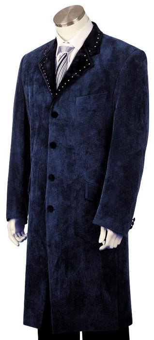 Men's Fashionable 4 Button Dark Navy Long Zoot Suit