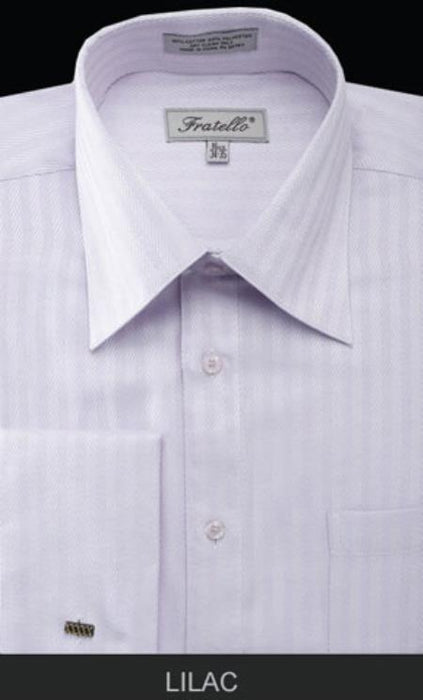 Fratello French Cuff Lilac - Herringbone Tweed Stripe Big and Tall Sizes 18 19 20 21 22 Inch Neck Men's Dress Shirt