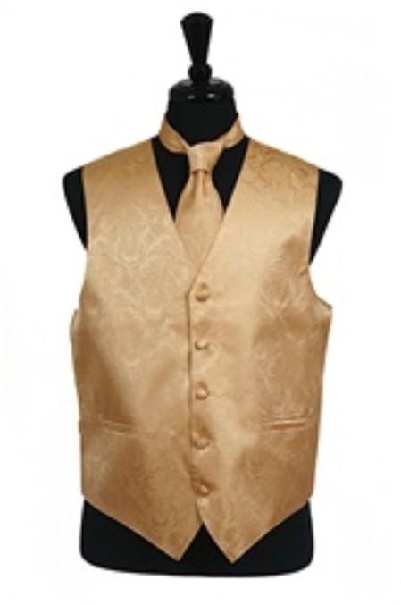 Gold tone on tone Dress Tuxedo Wedding Vest -Men's Neck Ties - Mens Dress Tie - Trendy Mens Ties mensusa