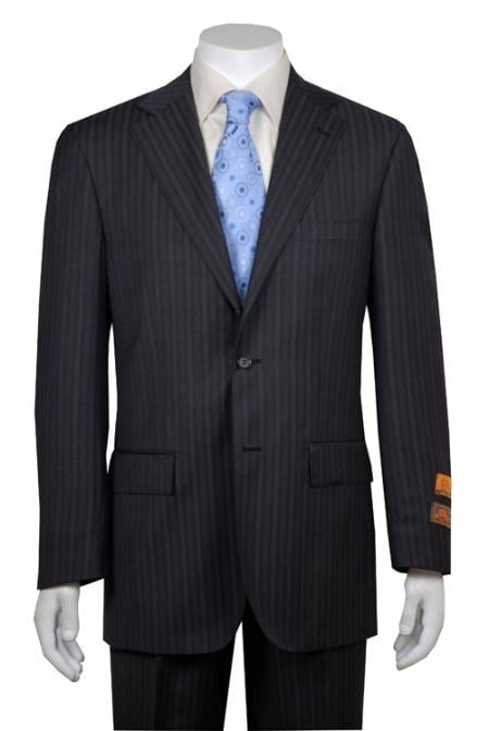 Gray Multi Stripe ~ Pinstripe 2 Button Vented without pleat flat front Pants Business ~ Wedding 2 piece Side Vented Modern Fit Suits 2 Piece Suits For Men mensusa