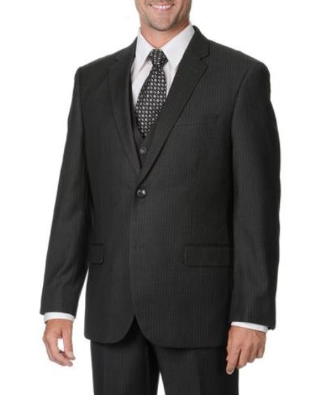 Men's Gray 2 button Mini Pinstripe Vested Suit