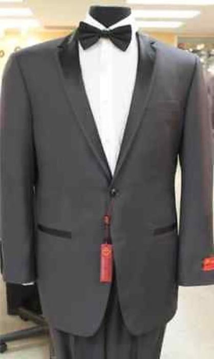 Grey~Gray 2 button collar or Formal Suit & Dinner Jacker or Blazer with Black Edge Trim Fashion Tuxedo For Men