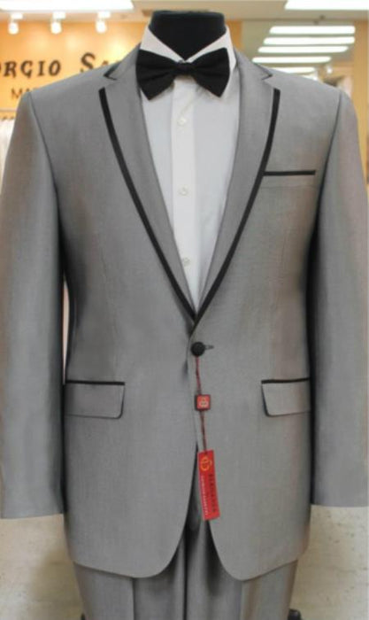 Grey~Gray 2 button collar or Formal Suit & Dinner Jacker or Blazer with Black Edge Trim Fashion Tuxedo For Men