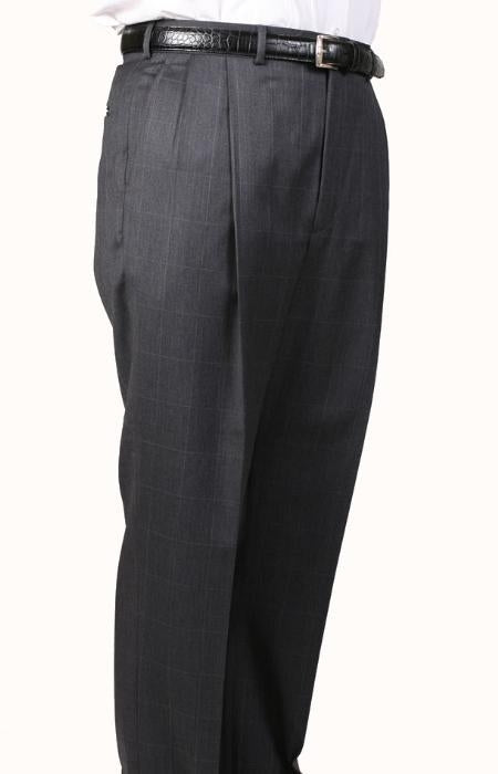 Gray Windowpane, Parker, Pleated Pants Lined Trousers unhemmed unfinished bottom mensusa