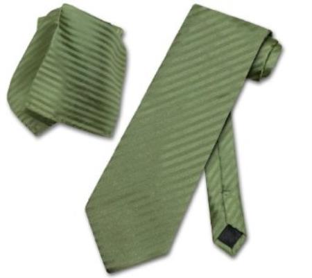 Olive Green Necktie & Handkerchief Matching Neck Tie Set - Men's Neck Ties - Mens Dress Tie - Trendy Mens Ties