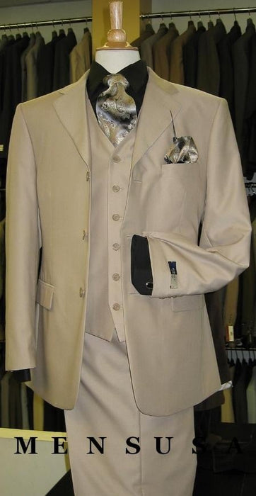 Groomsmen Suits British Tan ~ Beige Solid Three Piece Three Button three piece suit double vented mensusa