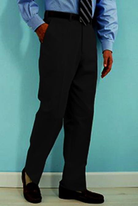 PA100 Black premier quality italian fabric Flat Front Men's Dress Pants Hand Made Relax Fit - Cheap Priced Dress Slacks For Men On Sale