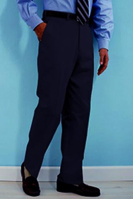 PA100 Navy premier quality italian fabric Flat Front Men's Dress Pants Hand Made Relax Fit - Cheap Priced Dress Slacks For Men On Sale