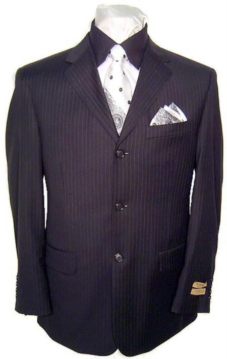 High End 3 Buttons Black & Small Pinstripe Super 140's Business Suits - mensusa